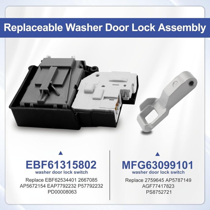 Vypart EBF61315802 Washer Door Lock Switch with MFG63099101 Strike - for LG WM3770HVA WM3770HWA WM9000HVA & Kenmore 79641262610, Replaces EBF62534401 Door Latch - Image 5